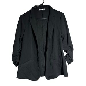 Retrology Women's Black Ruched Sleeve Open Front Blazer Jacket Size S